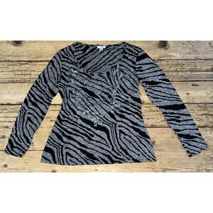 Cache Women’s Size M Black And Grey Leopard Print With Rhinestone Design NWOT